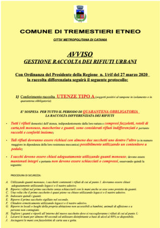 Avviso in rif. gestione e raccolta dei rifiuti urban